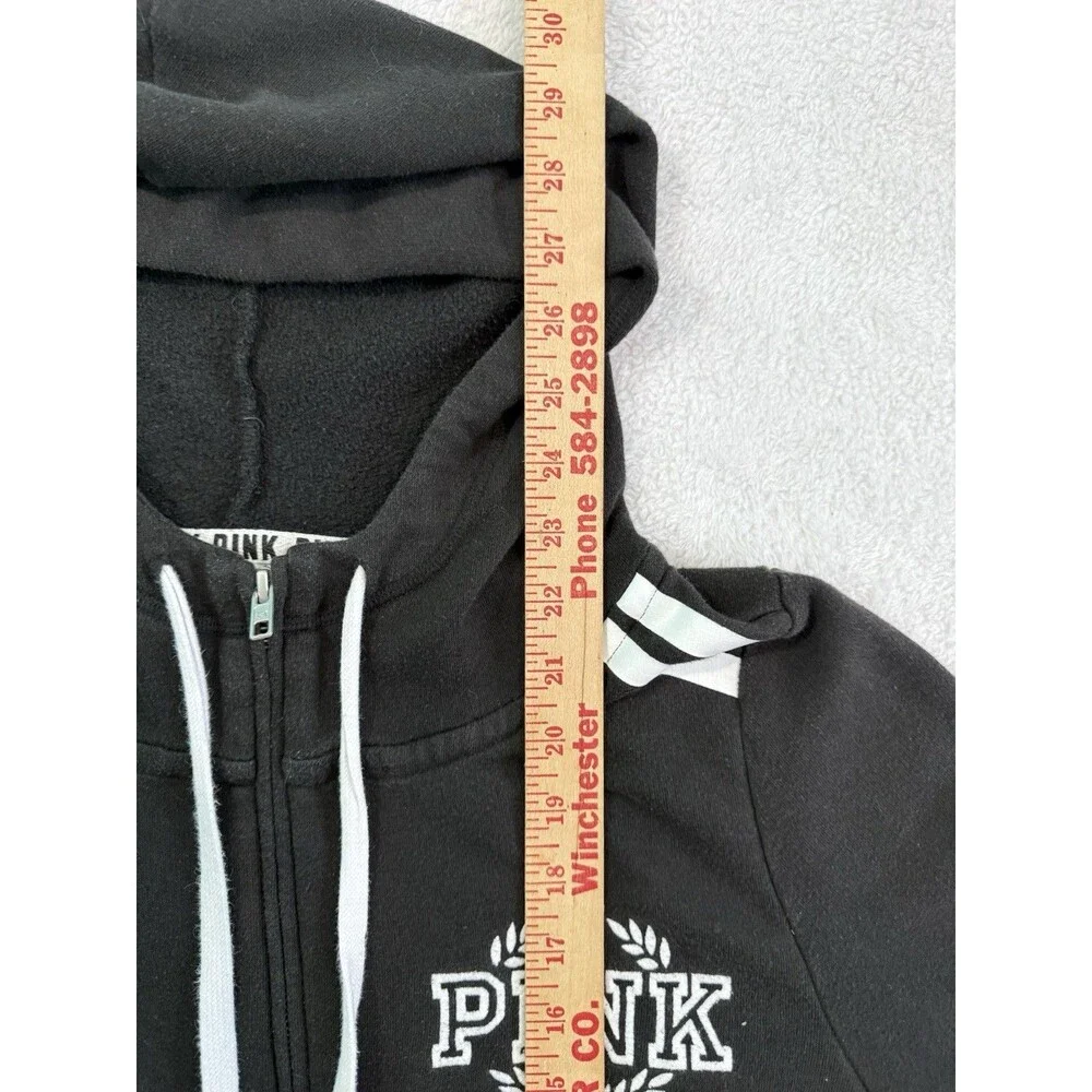 Victoria's Secret PINK Hoodie Womens M Black White Logo Sweatshirt Stripes - Picture 5 of 7